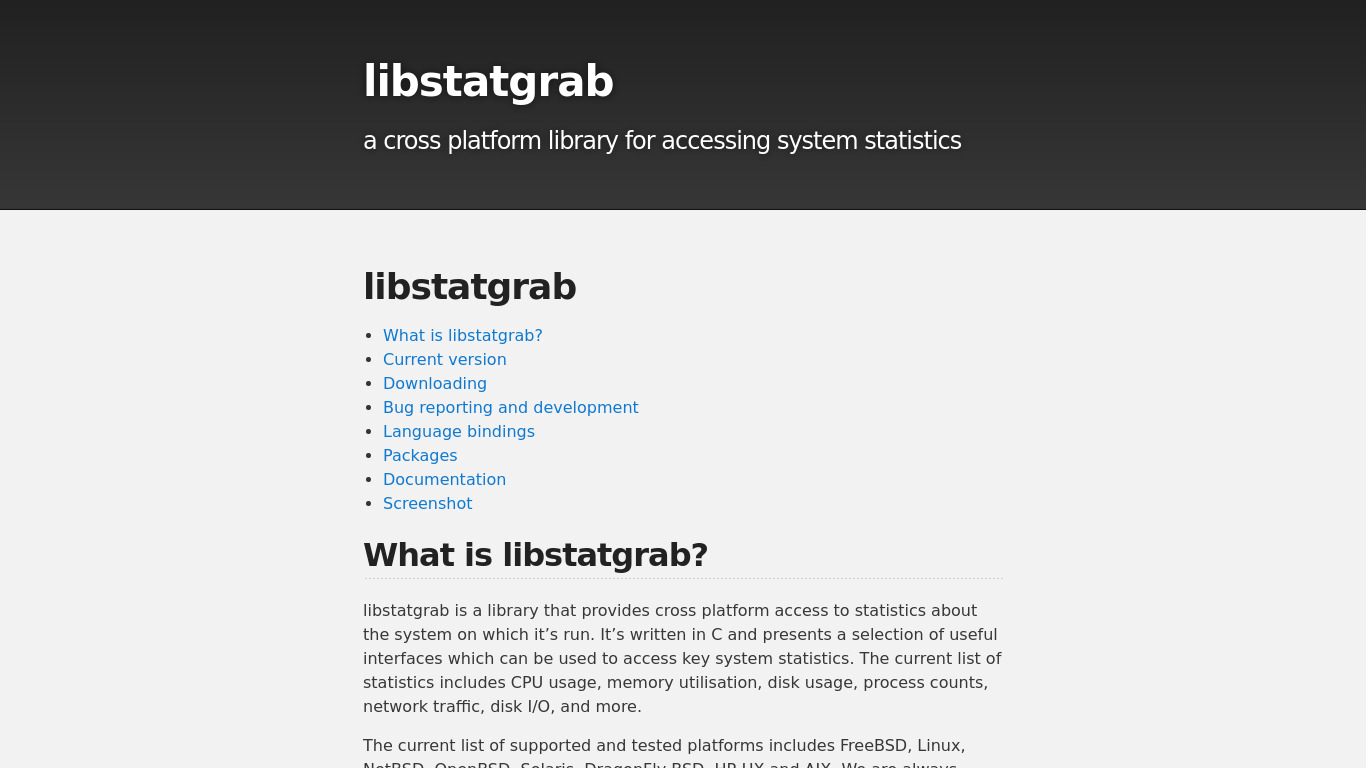 libstatgrab Landing page