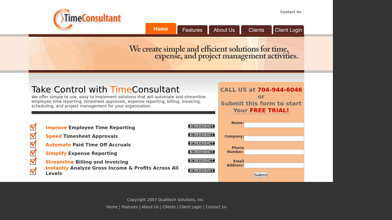 Time Consultant Landing page