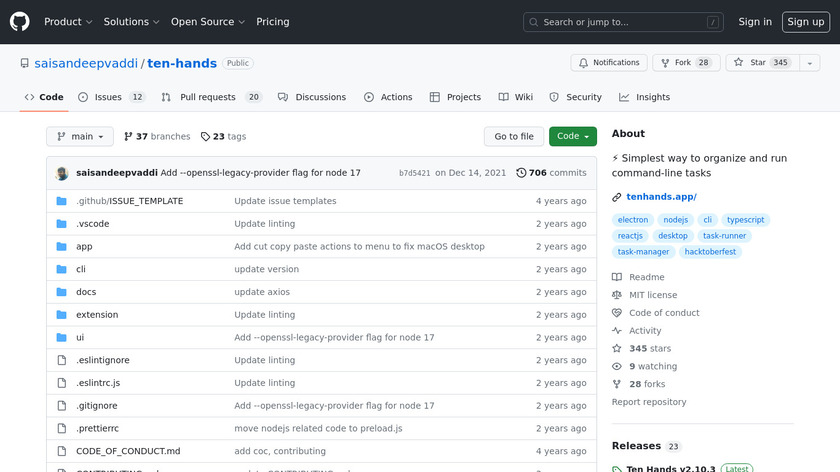 Ten Hands Landing Page