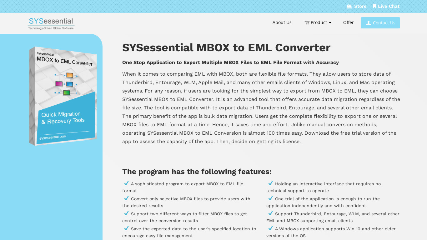 SYSessential MBOX to EML Converter Landing page