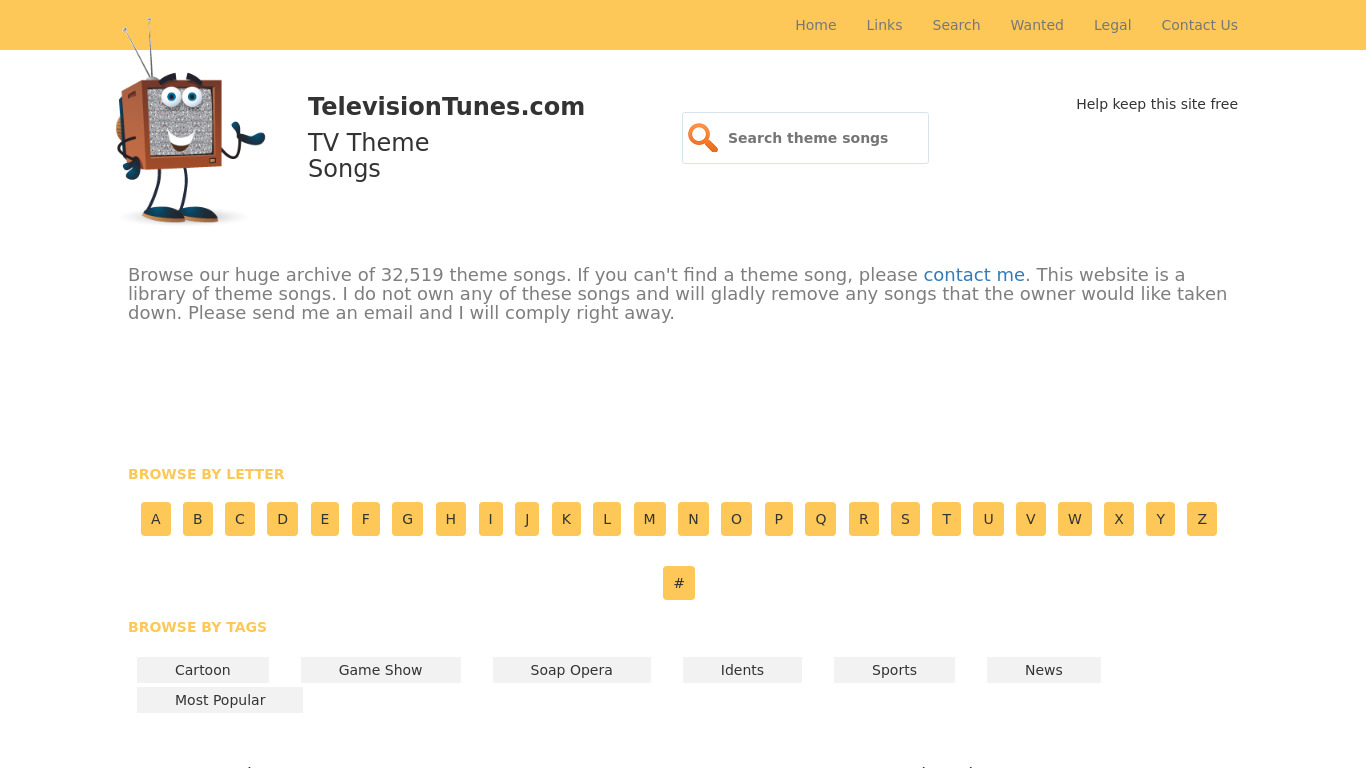 TelevisionTunes.com Landing page
