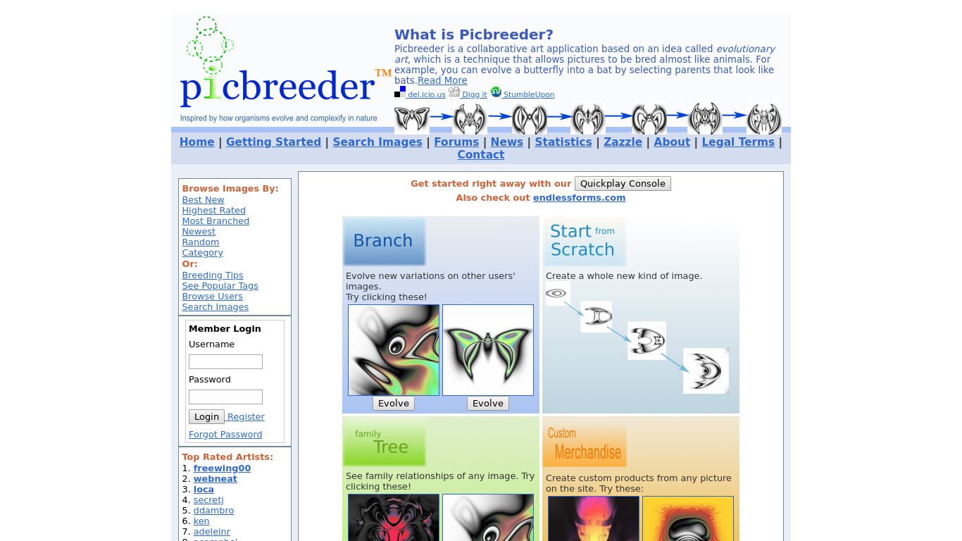 Picbreeder Landing page