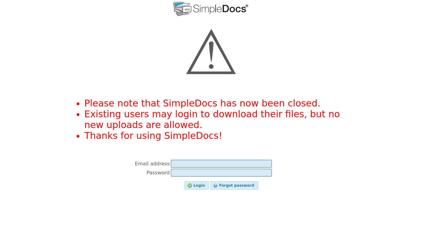 SimpleDocs Landing page