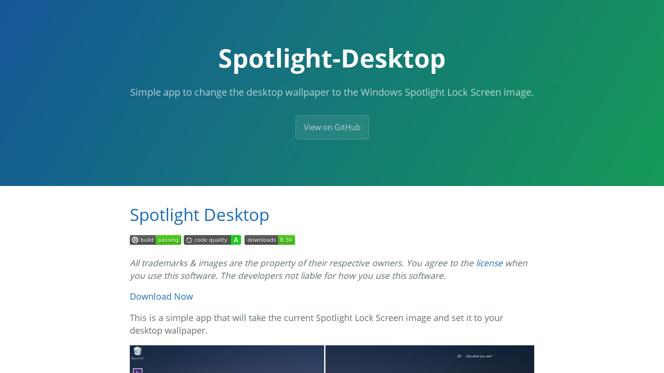 Spotlight Desktop Landing page