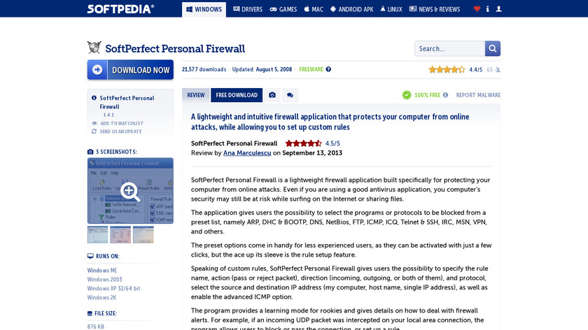 SoftPerfect Personal Firewall Landing Page