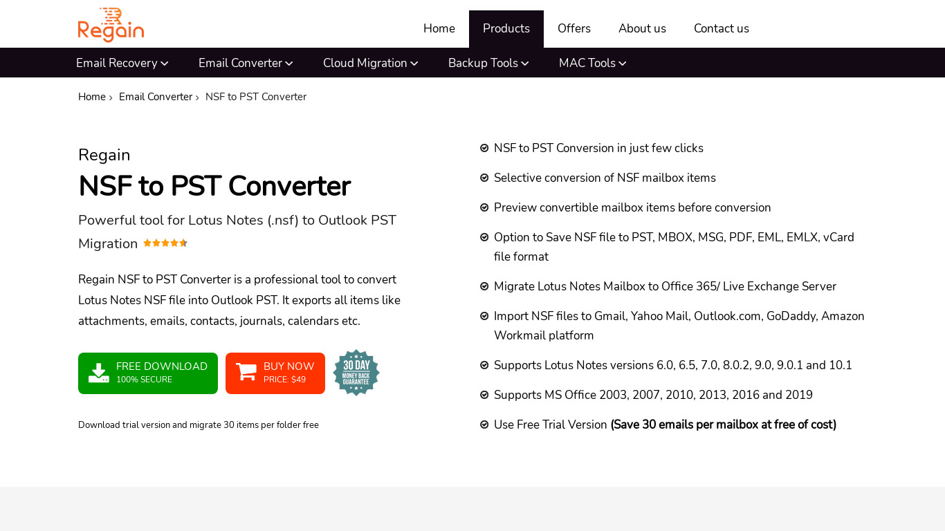 Regain NSF to PST Converter Landing page