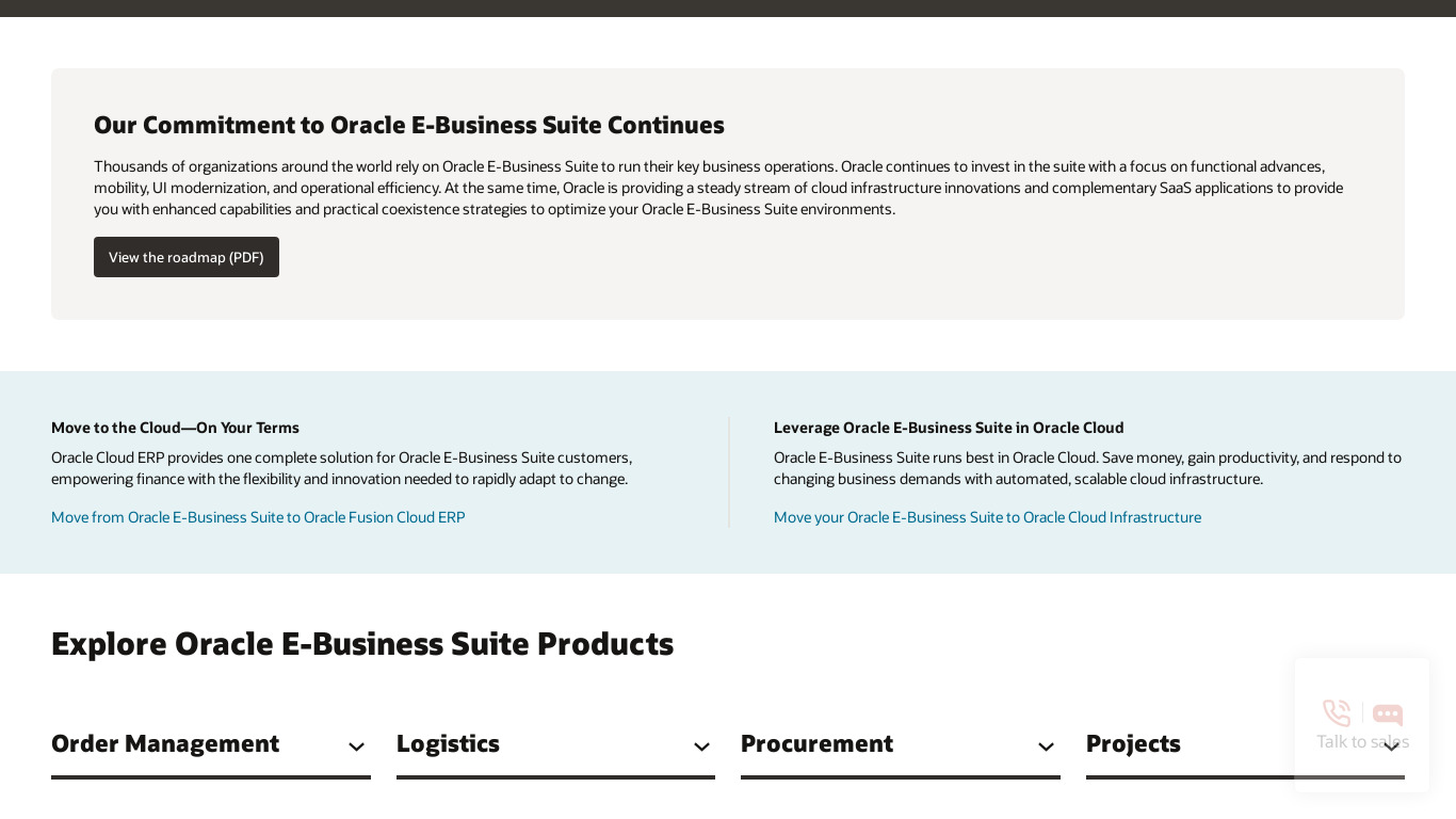 Oracle EBS Financials Landing page