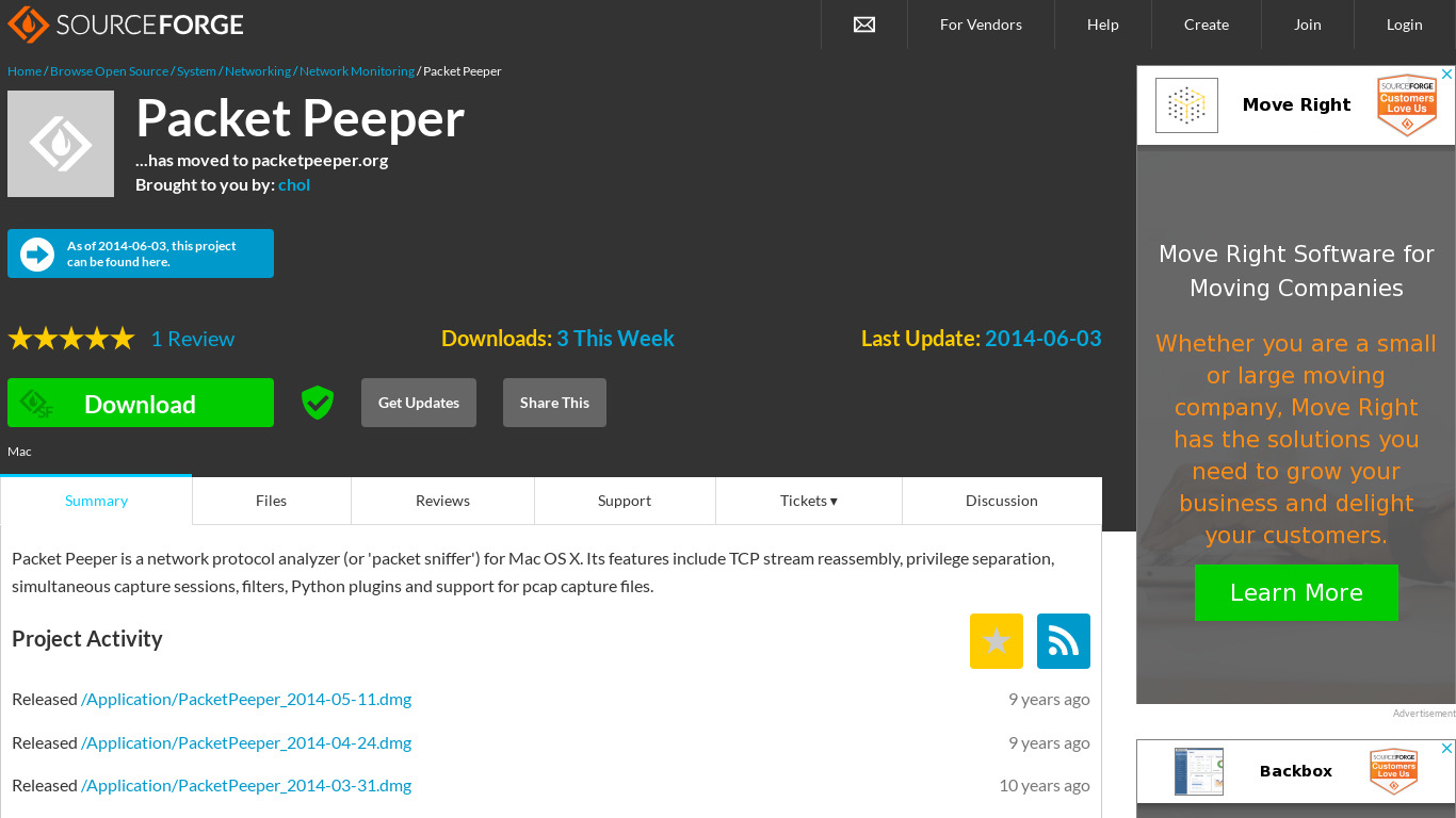 Packet Peeper Landing page