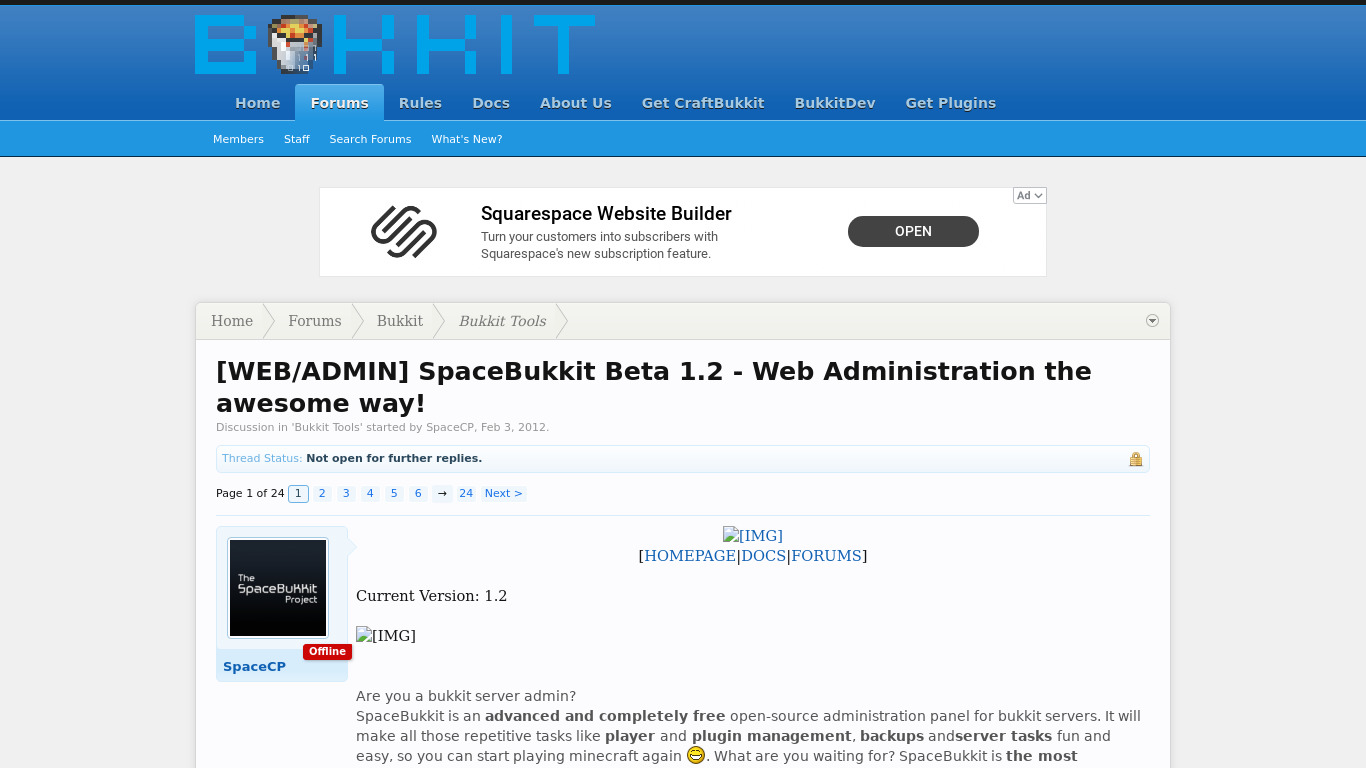 SpaceBukkit Landing page
