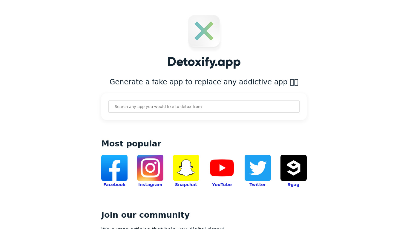 Detoxify App Landing page