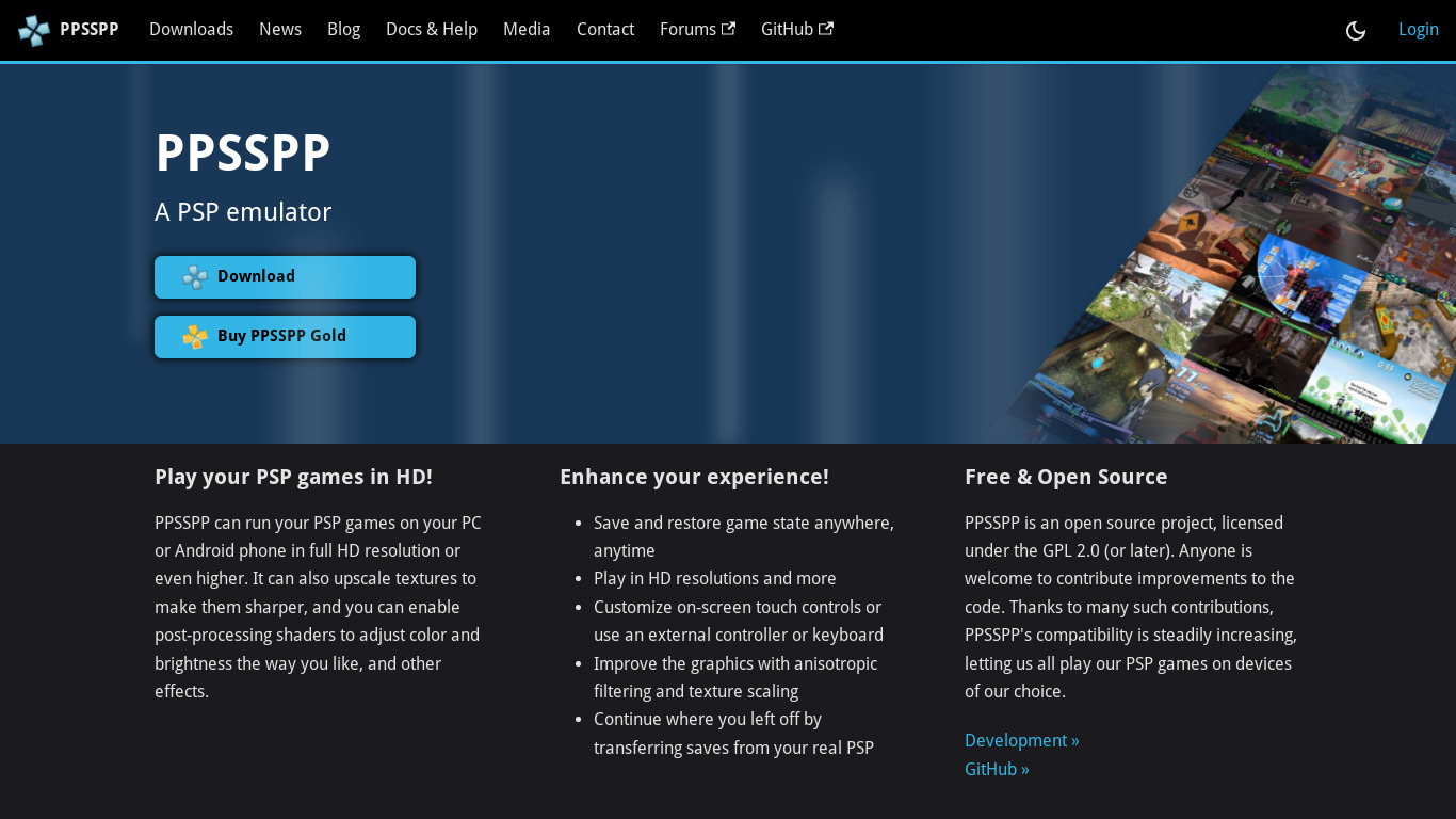 PPSSPP Landing page