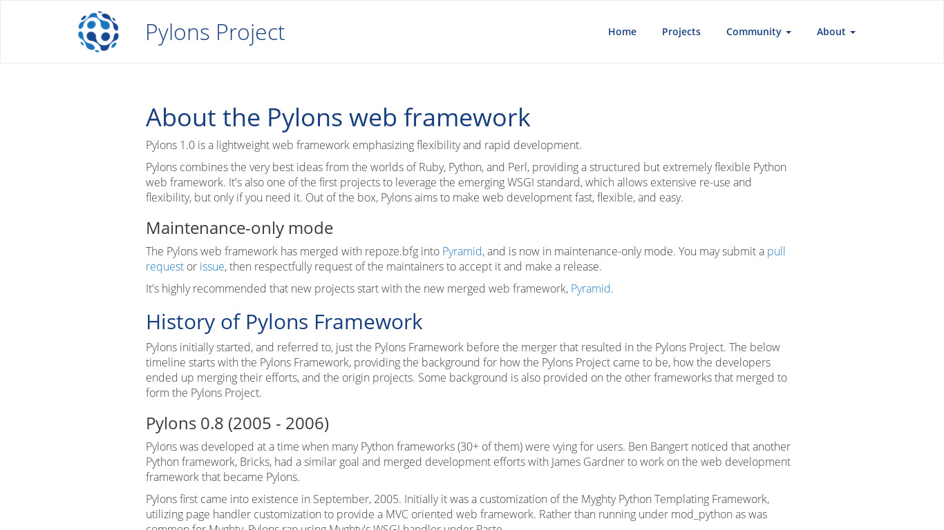 Pylons Framework Landing page