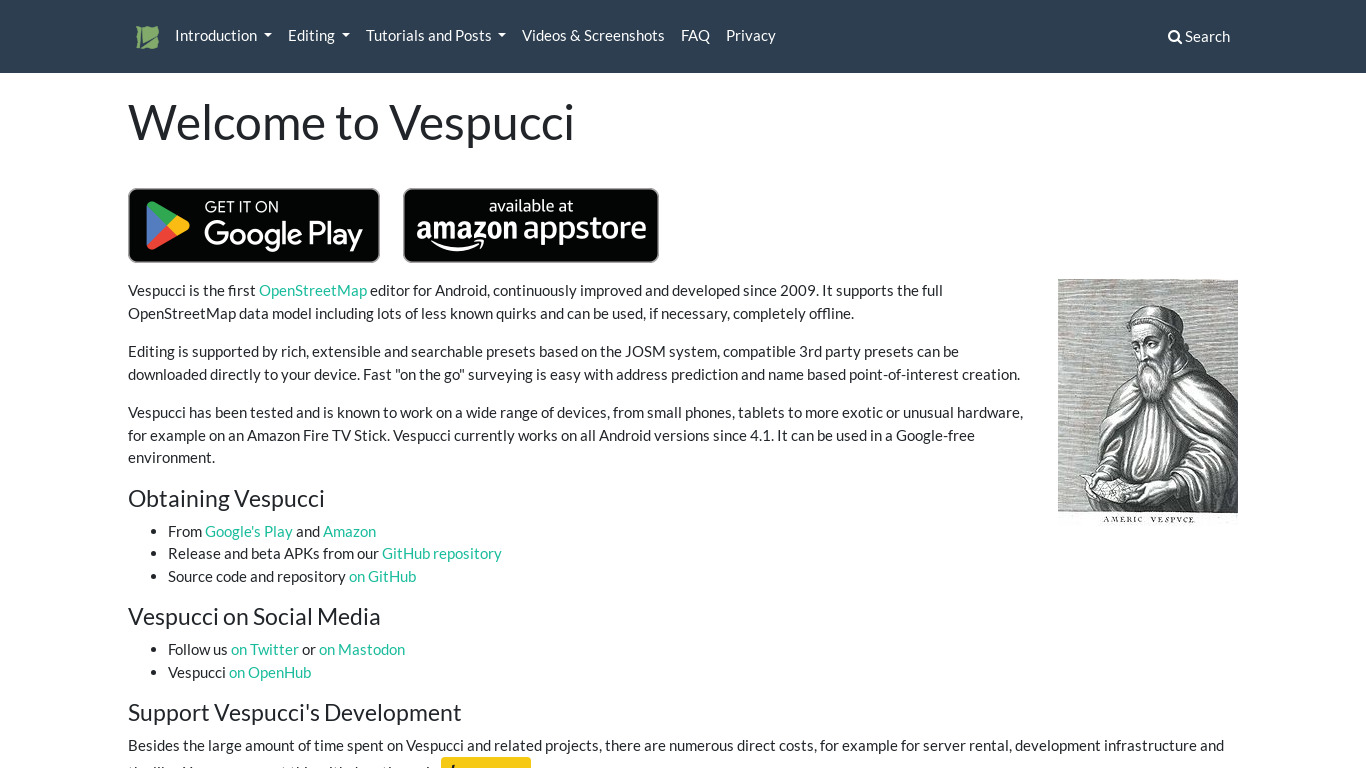 Vespucci Landing page