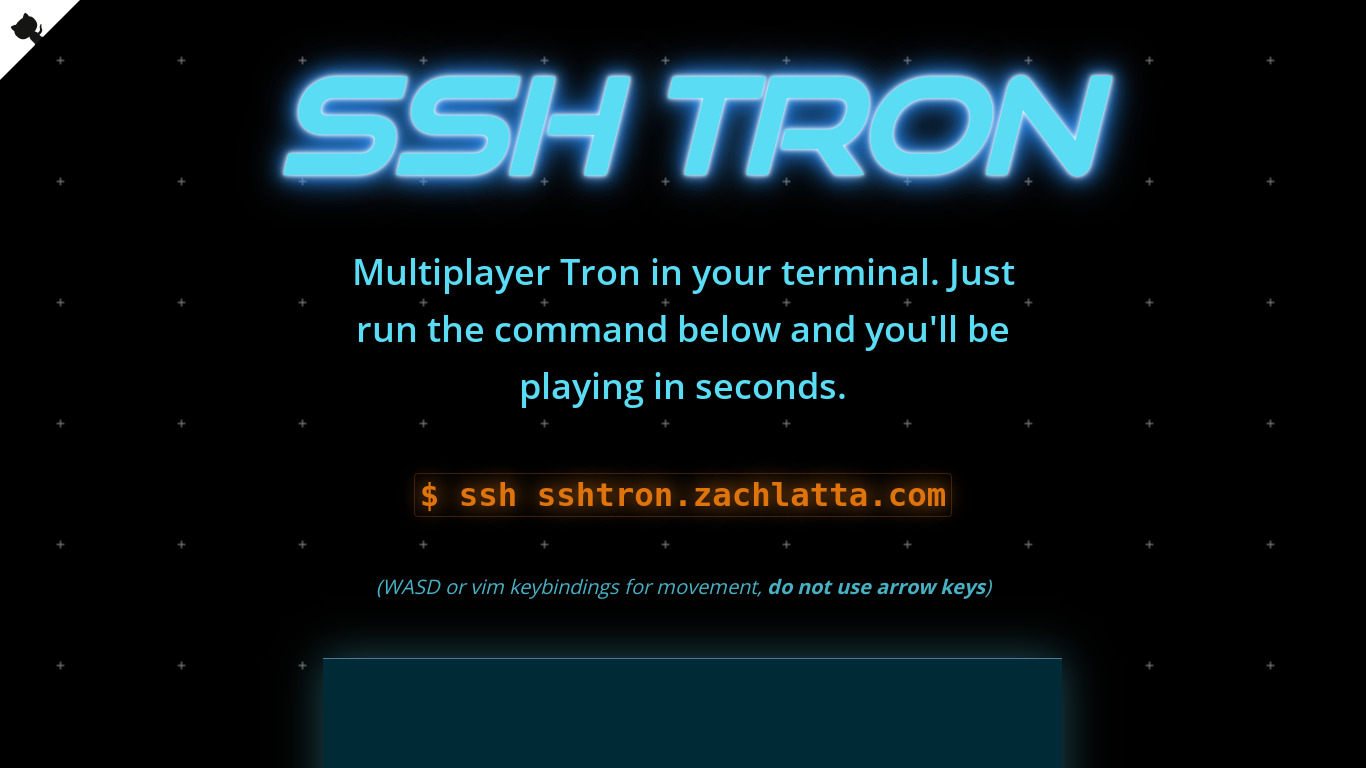 SSHTron Landing page