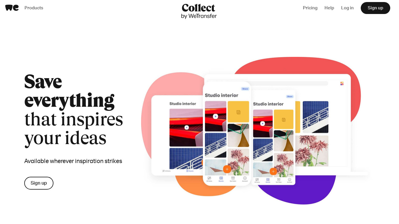 Collect by WeTransfer Landing page