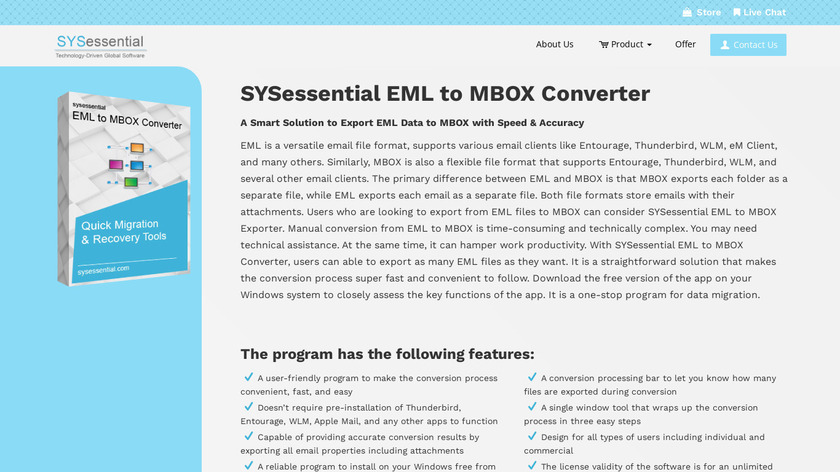 SYSessential EML to MBOX Converter Landing Page