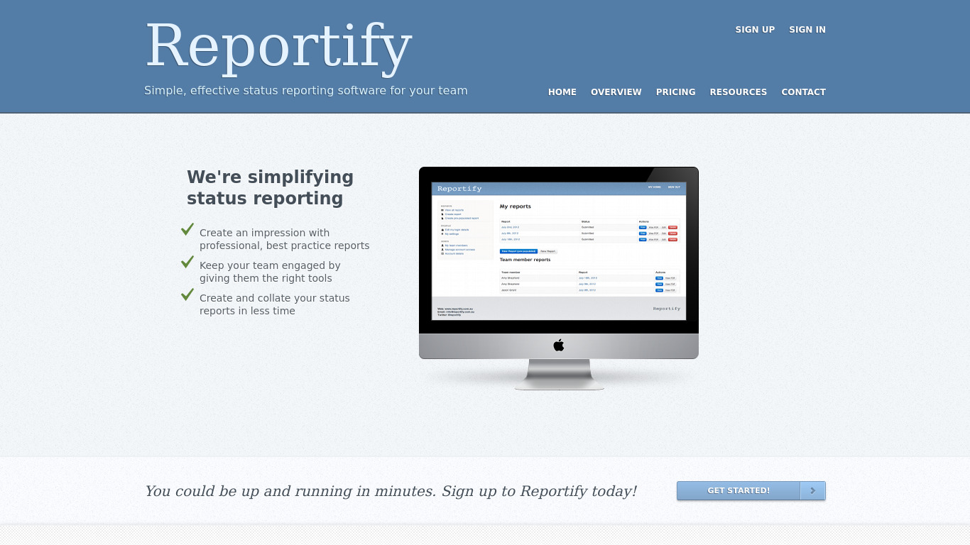 Reportify Landing page