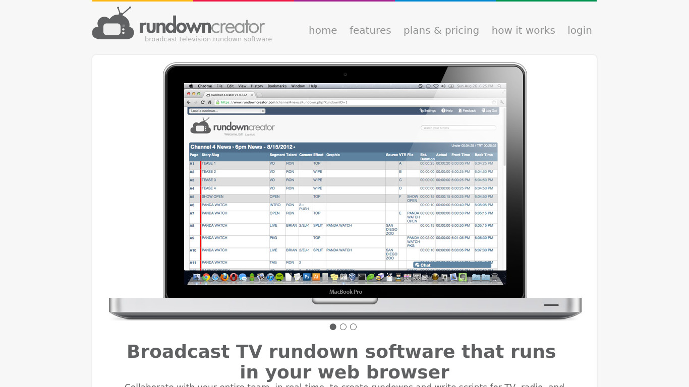 Rundown Creator Landing page