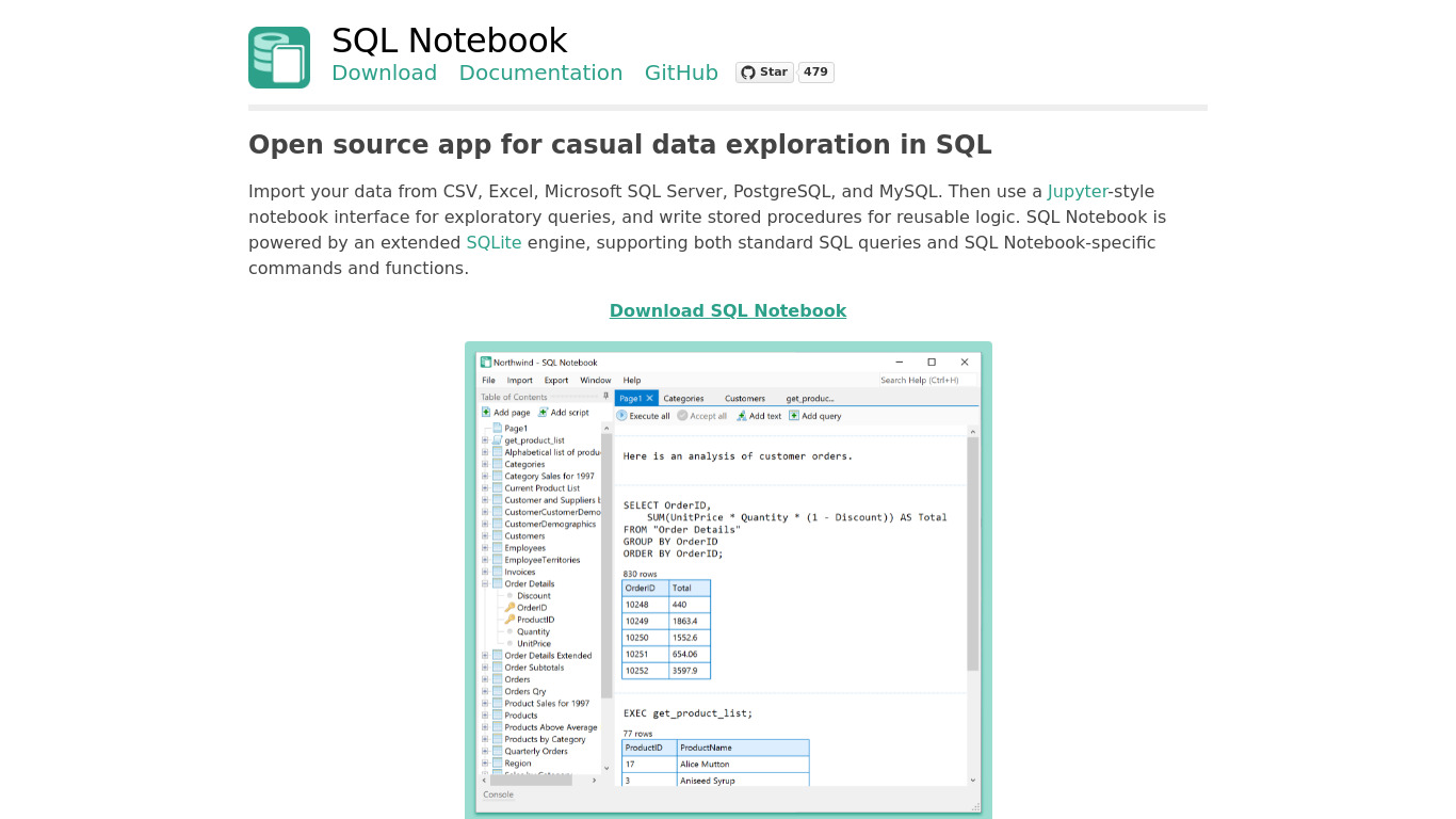 SQL Notebook Landing page