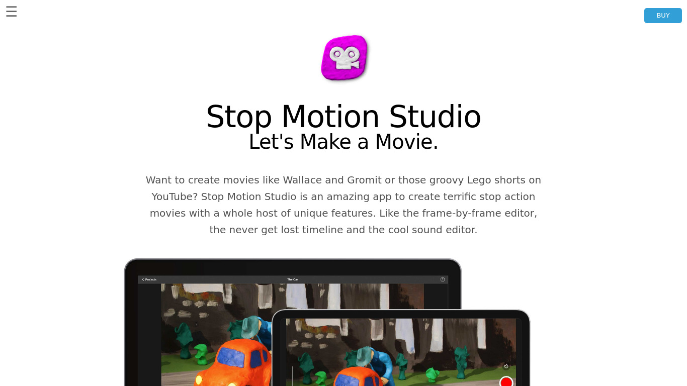 Stop Motion Studio Landing page