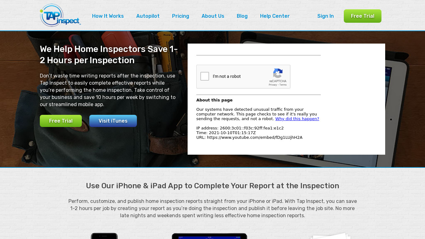 Tap Inspect Landing page