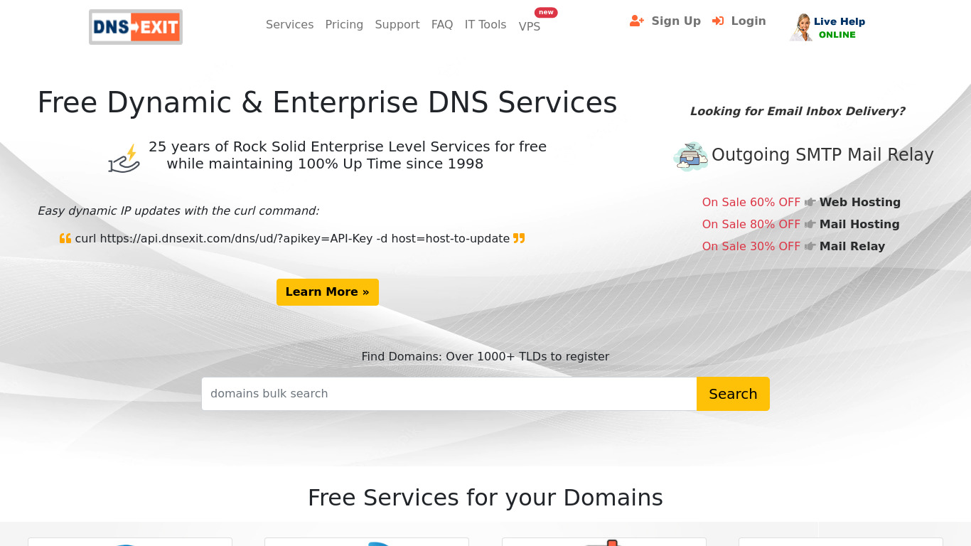 DNS Exit Email Services Landing page