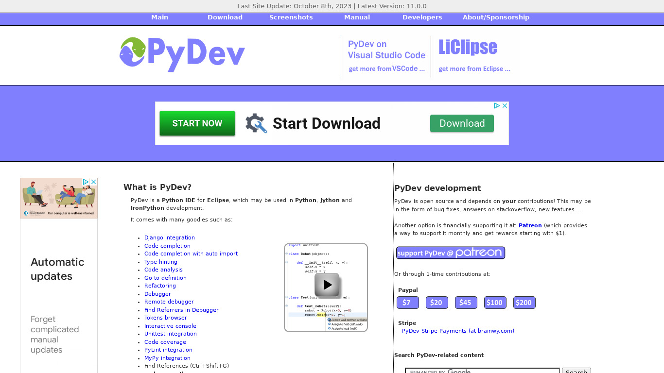 PyDev Landing page