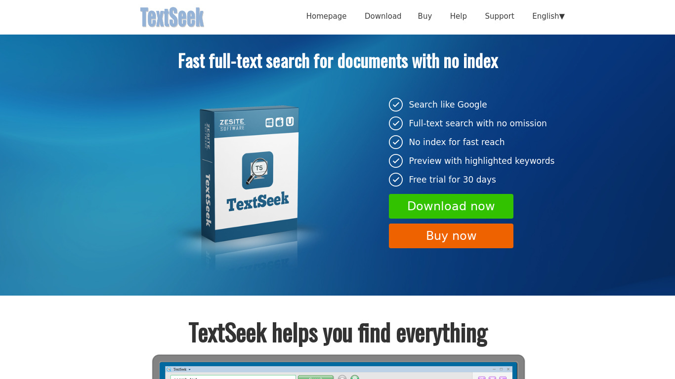 TextSeek Landing page
