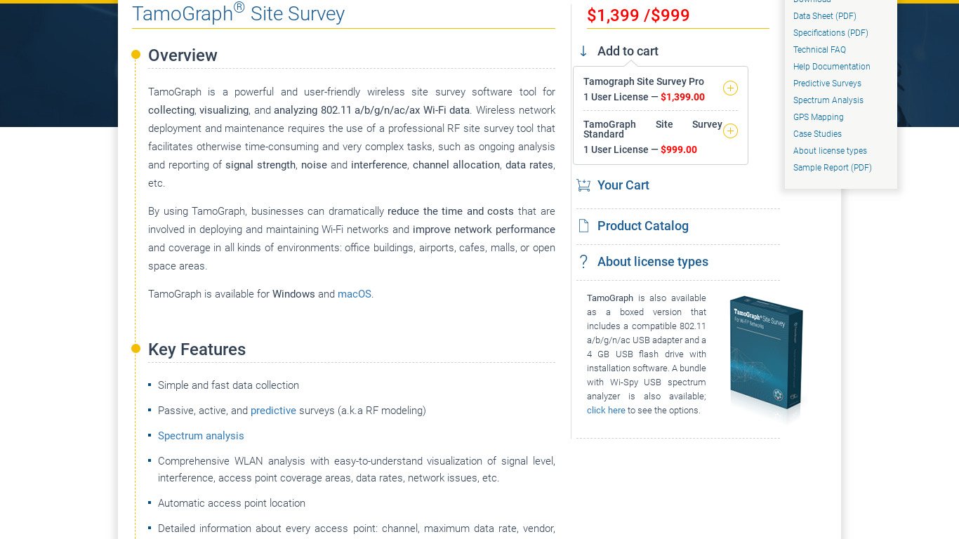 TamoGraph Site Survey Landing page