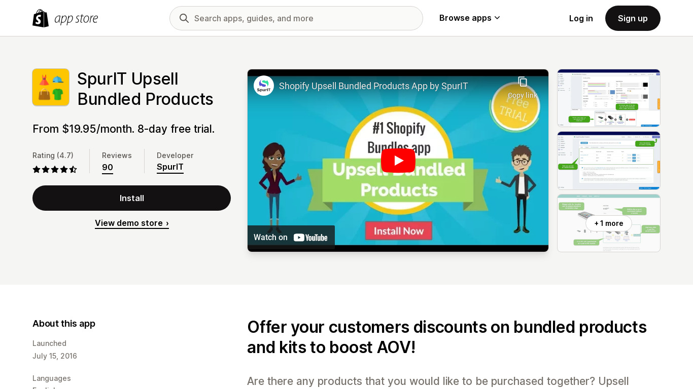 Shopify Upsell Bundles App Landing page