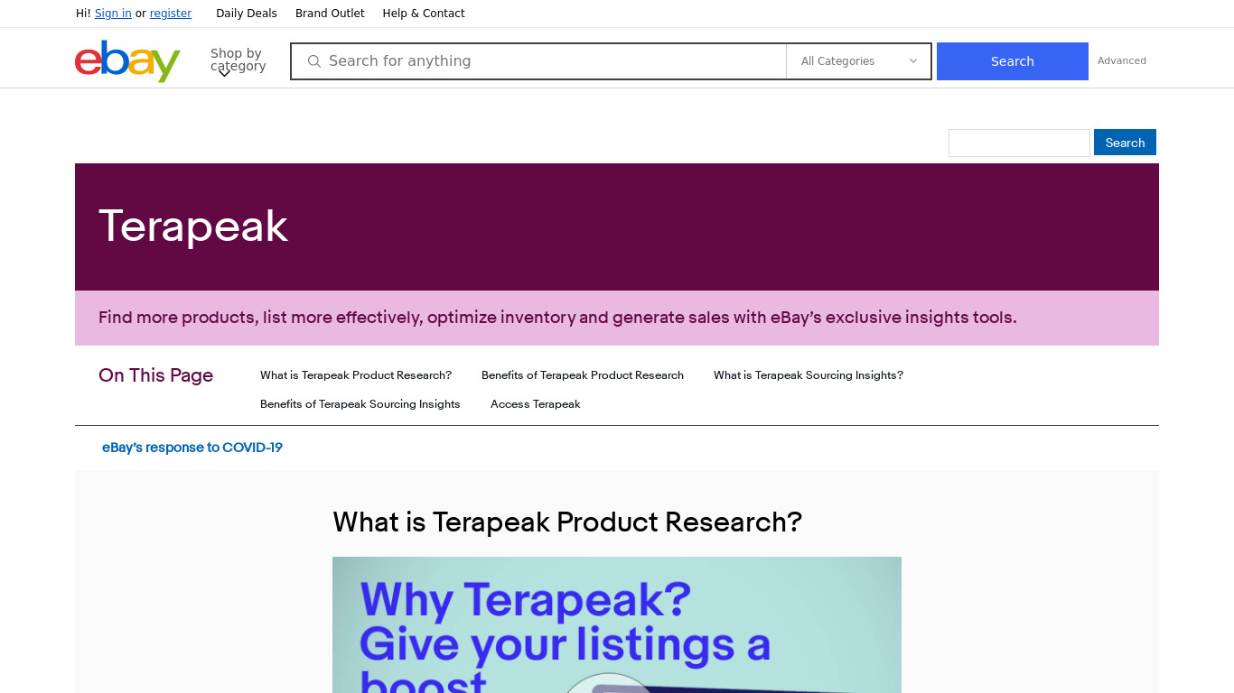 Terapeak For Ebay Landing page