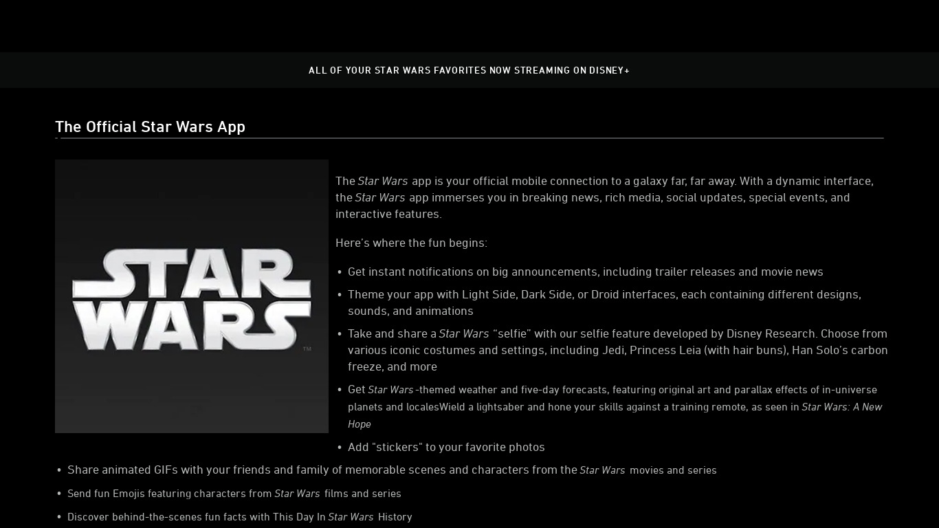 Star Wars Landing page