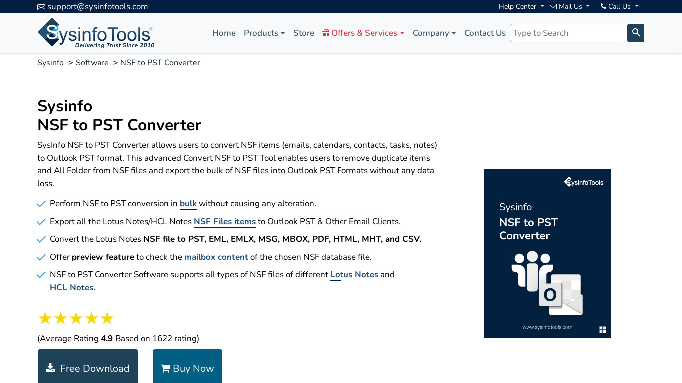 Sysinfotools NSF To PST Converter Landing page