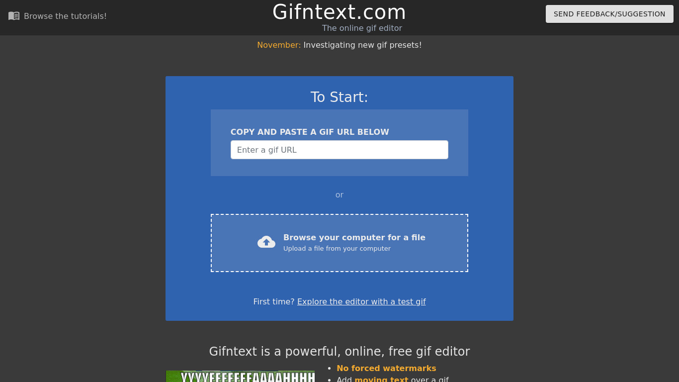 Gifntext Landing page
