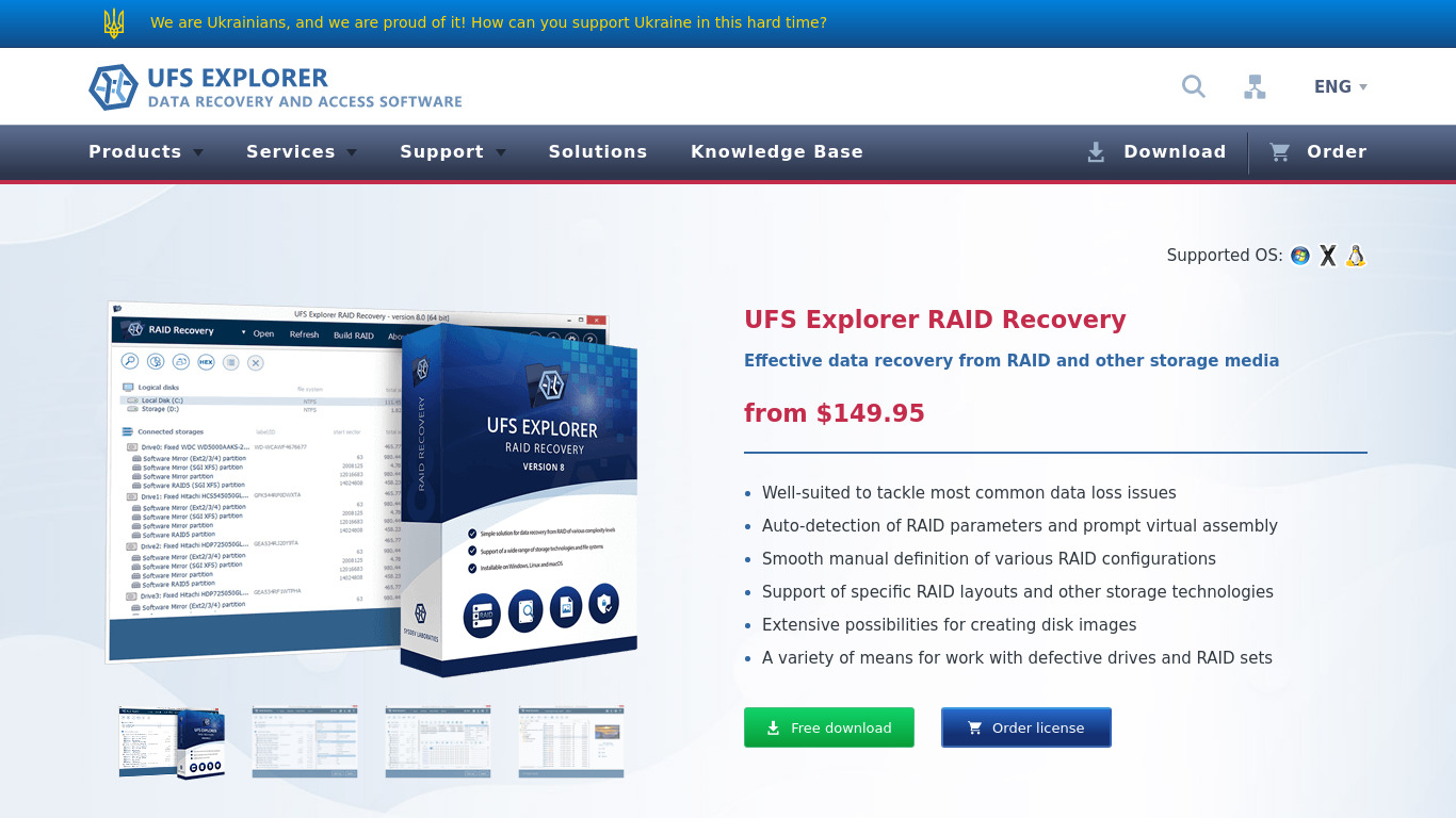 UFS Explorer RAID Recovery Landing page