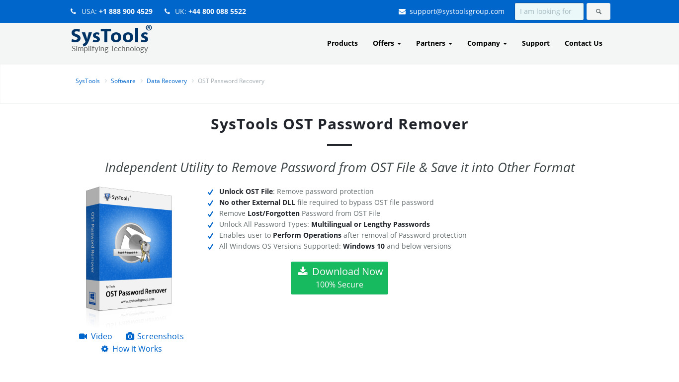 SysTools OST Password Remover Landing page