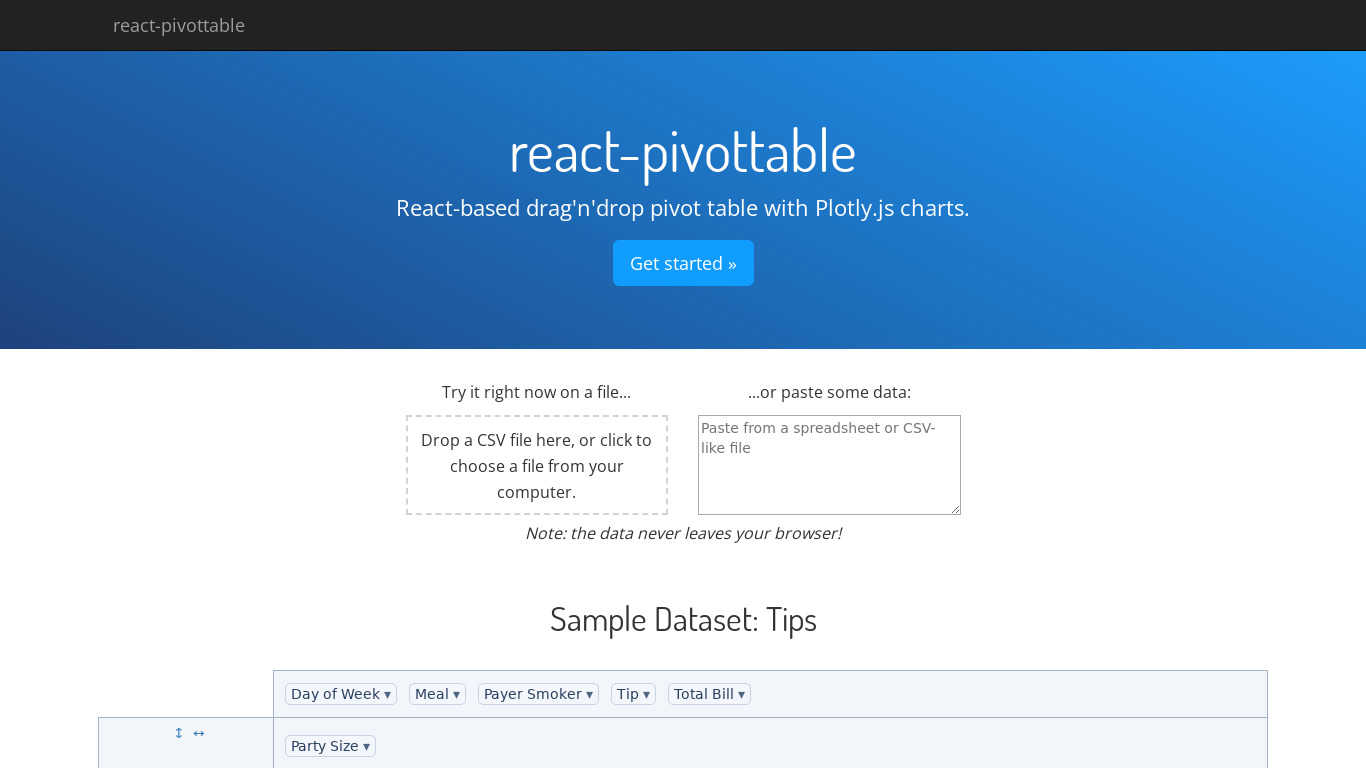 React PivotTable Landing page