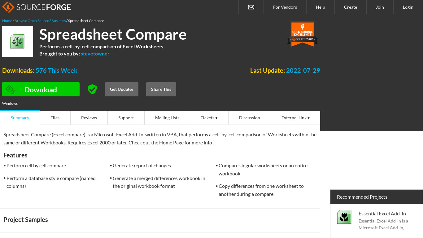 Spreadsheet Compare Landing page