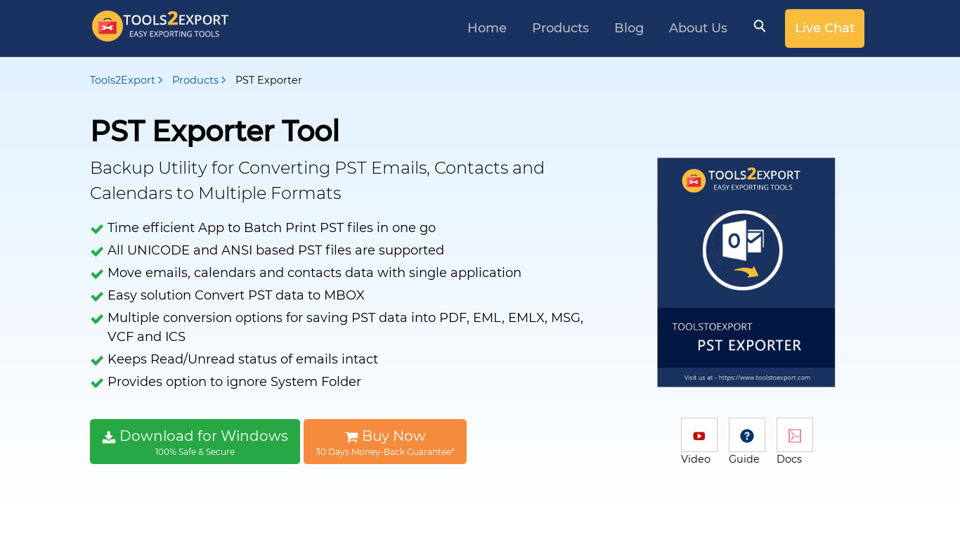 ToolstoExport PST Exporter Landing page
