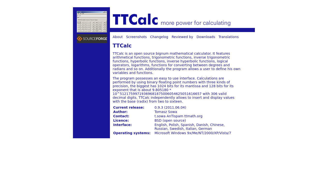 TTCalc Landing page