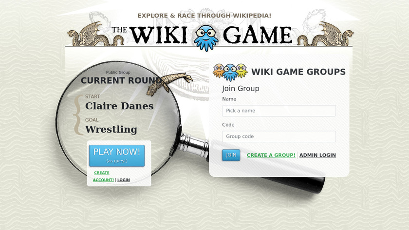 the Wiki Game Landing Page