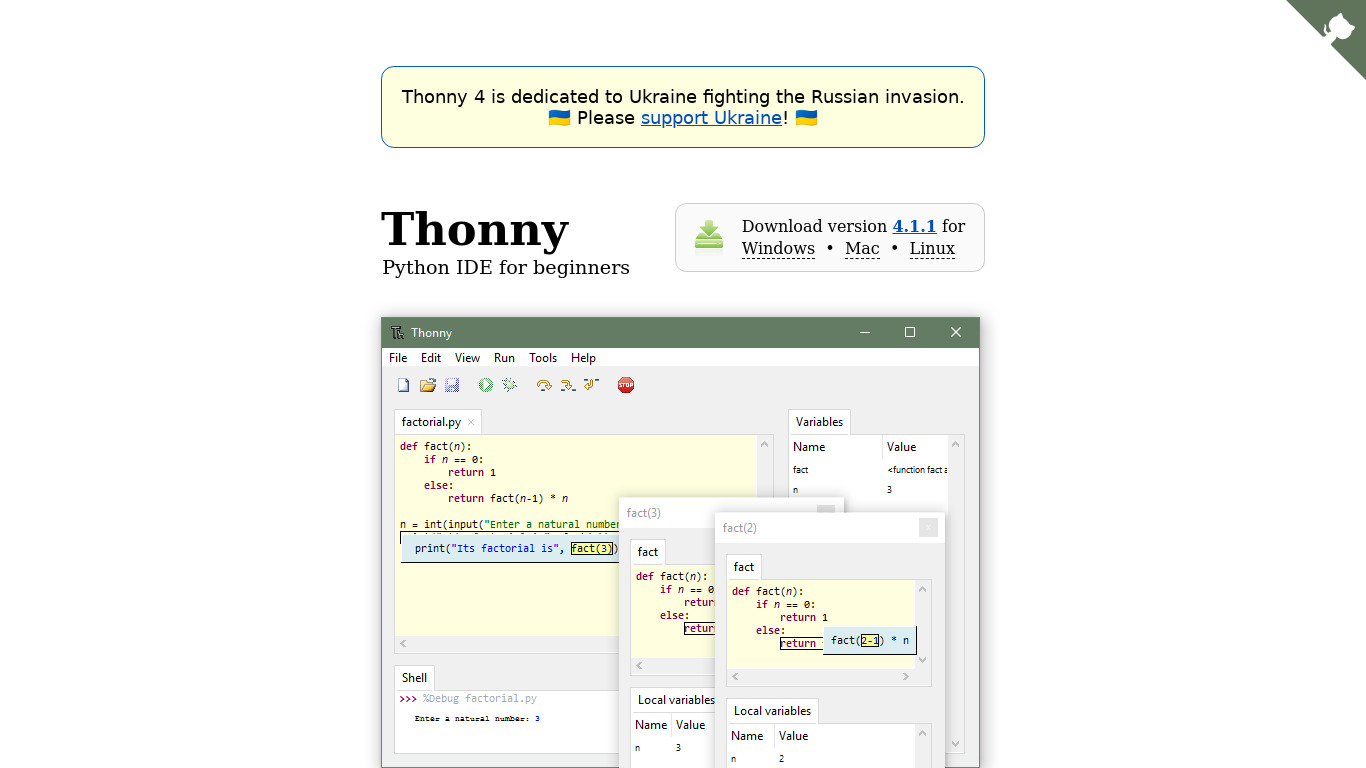Thonny Landing page