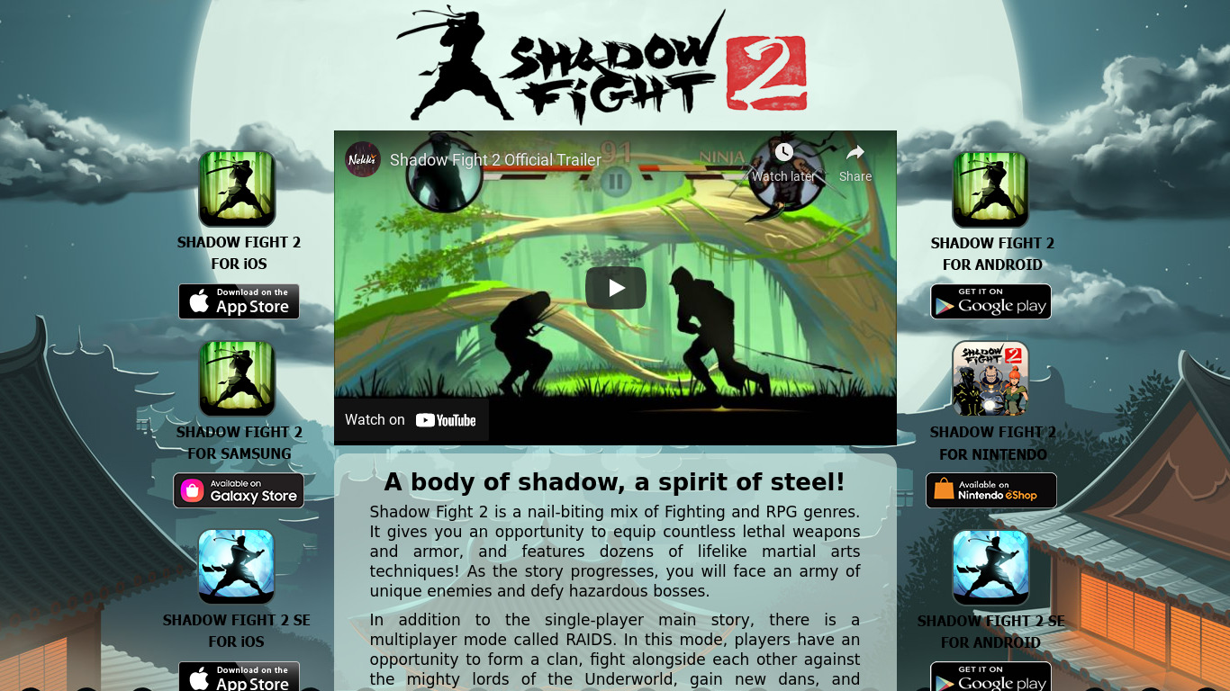 Shadow Fight 2 Landing page