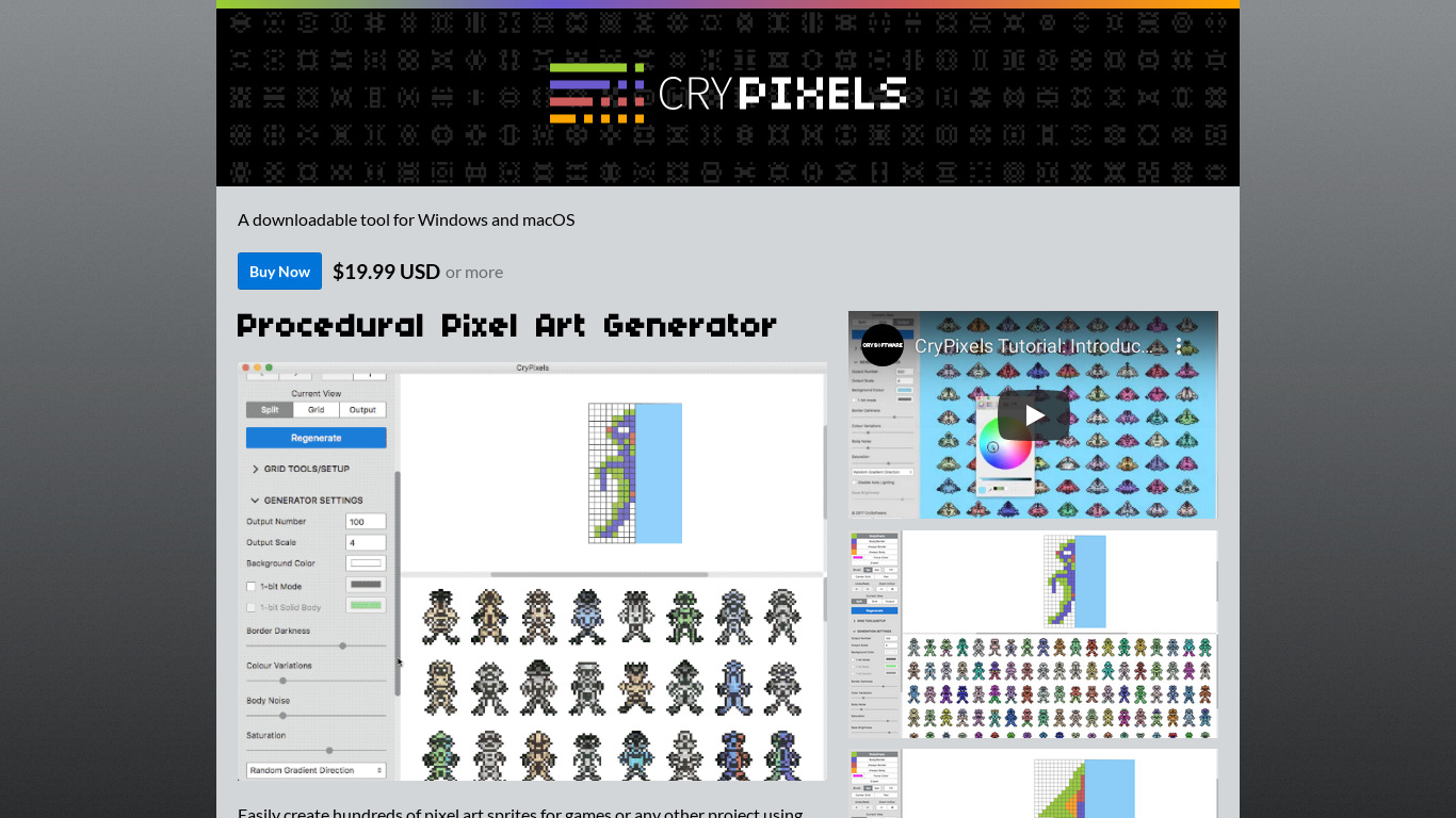 CryPixels Landing page