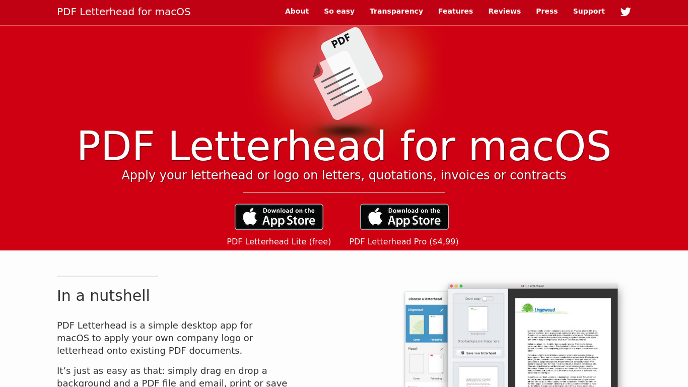 PDF Letterhead Landing page