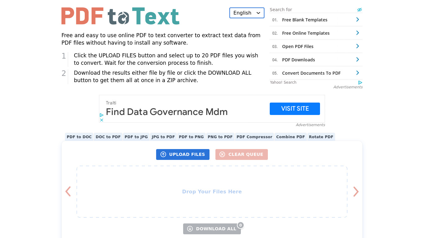 PDF to Text Landing page