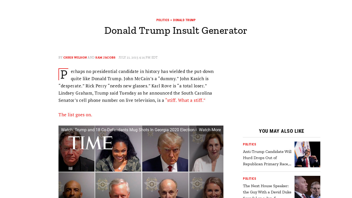 Donald Trump Insult Generator Landing page