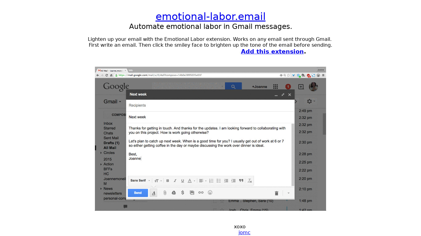 Gmail Emotional Labor Landing page
