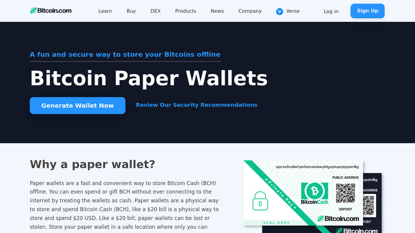 Bitcoin.com Paper Wallet Landing Page