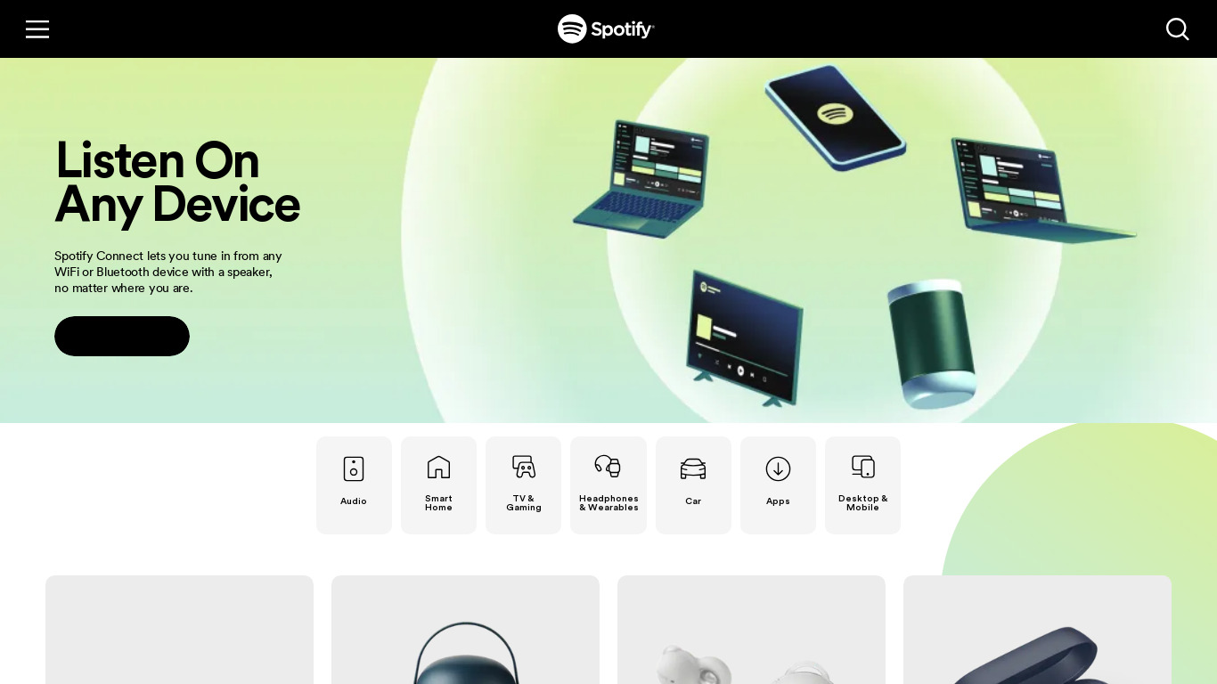 Spotify for Xbox Landing page